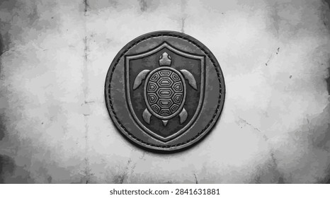 Durable turtle shield patch for outdoor gear branding.