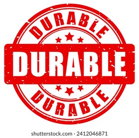 Durable vector stamp isolated on white background, 100 percent durability guarantee red rubber seal