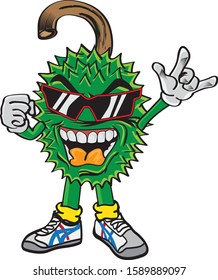 Durain man in cartoon character with sunglasses and sneakers