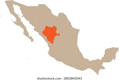 Durango Location on Mexico Map Vector