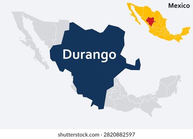 Durango Mexico Map  . Vector Outline Illustration