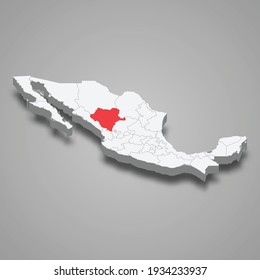 Durango region location within Mexico 3d isometric map