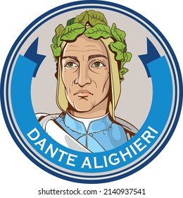 Durante Degli Alighieri, Was An Italian Poet During The Late Middle Ages. Line Art Portrait. Vector