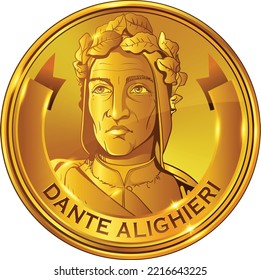 Durante Degli Alighieri, Was An Italian Poet During The Late Middle Ages. Line Art Portrait. Vector