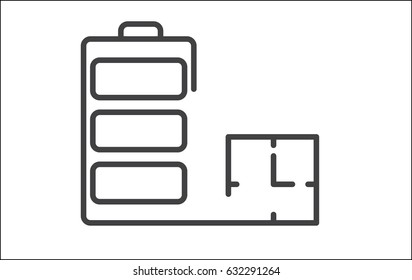 The duration of battery charging,Battery and watch face,Vector image,outline style