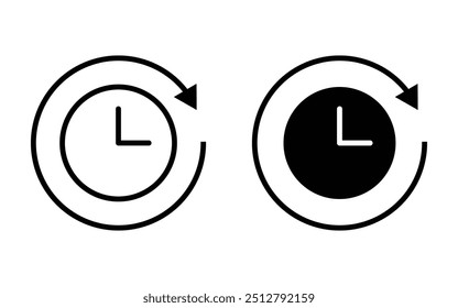 Duration icon Black line or flat style, Duration icon, 24 hours, repeat, clockwise, counterclockwise icon set, duration time icon, eps 10,