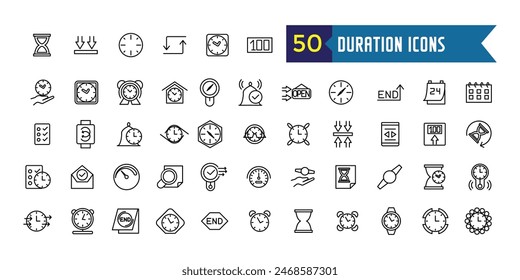 Duration icons set outline vector. Future past. Present time. Outline icon collection. Editable stroke.