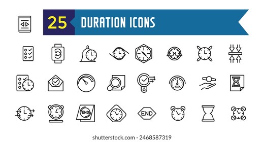 Duration icons set outline vector. Future past. Present time. Outline icon collection. Editable stroke.