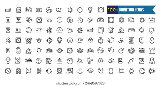 Duration icons set outline vector. Future past. Present time. Outline icon collection. Editable stroke.