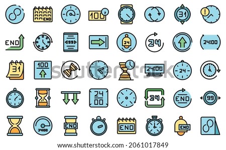 Duration icons set outline vector. Future past. Present time