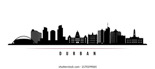 Durban skyline horizontal banner. Black and white silhouette of Durban, South Africa. Vector template for your design. 