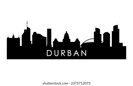 Durban skyline silhouette. Black Durban city design isolated on white background. 