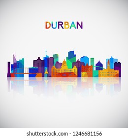 Durban skyline silhouette in colorful geometric style. Symbol for your design. Vector illustration.