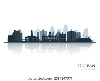 Durban skyline silhouette with reflection. Landscape Durban,South Africa. Vector illustration.