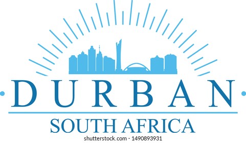 Durban South Africa City. Banner Design. City Skyline. Silhouette Vector. Famous Monuments.