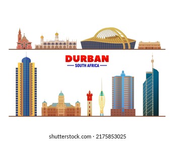 Durban (South Africa) city landmarks. Vector Illustration. Business travel and tourism concept with modern buildings. Image for banner or web site.