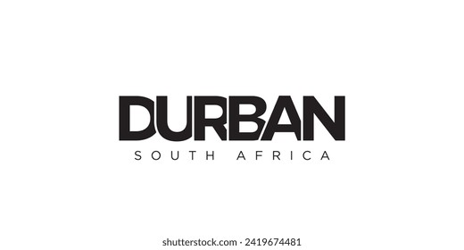 Durban in the South Africa emblem for print and web. Design features geometric style, vector illustration with bold typography in modern font. Graphic slogan lettering isolated on white background.