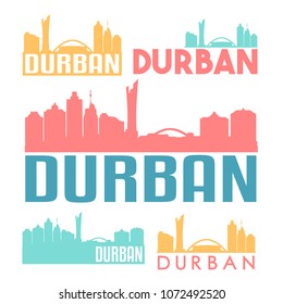 Durban South Africa Flat Icon Skyline Vector Silhouette Design Set Logos.