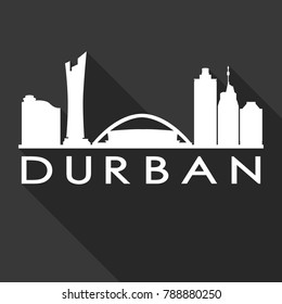 Durban South Africa Flat Icon Skyline Silhouette Design City Vector Art Famous Buildings.