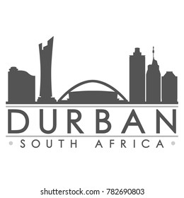 Durban South Africa Skyline Silhouette Design City Vector Art Famous Buildings.