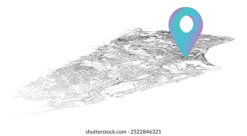 Durban South Africa,isometric detail Streets Roads Map with location pin, element image 
