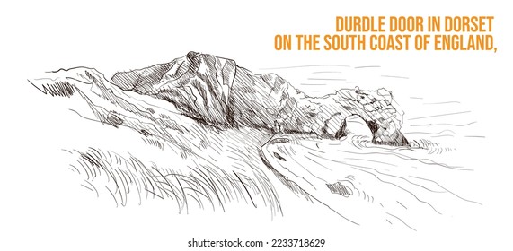 Durdle Door in Dorset on the south coast of England,illustrator Line Art 