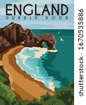 Durdle Door England Vector Illustration Background. Travel to Durdle Door Dorset England United Kingdom. Flat Cartoon Vector Illustration in Colored Style.