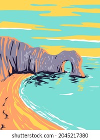 Durdle Door on the Jurassic Coast near Lulworth in Dorset England Art Deco Poster Art
