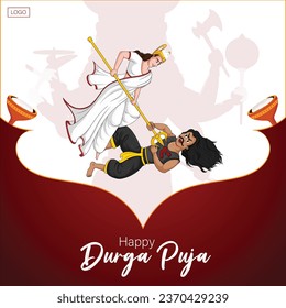 Afiche de Durga Ashtami, cabecera o diseño de carteles con la ilustración de la diosa Durga Face sobre el fondo abstracto para el concepto de celebración del festival.
