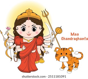 Deusa Durga Avatar Chandraghanta com sua tigresa animal