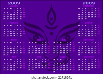 Durga Calendar 2009 with space for text, Monday start