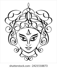 Durga Calligraphic Goddess Of Power, Divine Mother Of The Universe Vector Art Illustration