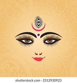 Durga Face Happy Dussehra Subh Navratri Banner religioso indiano fundo ilustração com texto hindi que significa Maa Durga