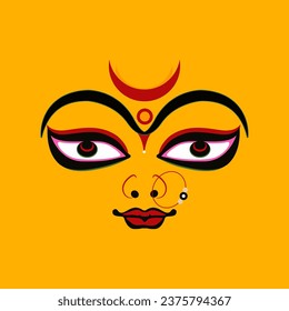Durga face vector illustration on yellow background.