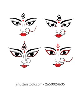 Durga Face Vector Set Minimal Black and Red Goddess Illustration for Navratri and Puja Design