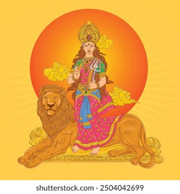 Durga or goddess kali Vintage style colourful Illustration.
