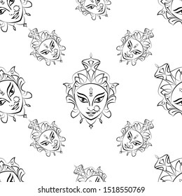 Durga Goddess Of Power Seamless Pattern, Divine Mother Of The Universe Design Vector Art Illustration