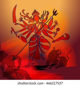 Durga Hindu goddess with Asura in celebration of Durga puja, Dessehra,Nevaratri.