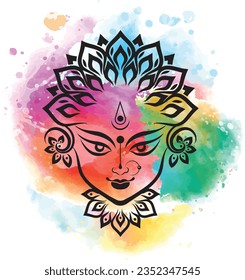 Ilustración de la diosa colorida cara durga para el fondo del festival indio desshra. vector creativo para la celebración de shubh navratri o durga puja