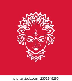 Durga. llustration of goddess durga facefor indian festival desshra background. creative vector for shubh navratri or durga puja celebration.colorful durga face background