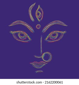 Durga maa . Face of maa durga. line art illustration
