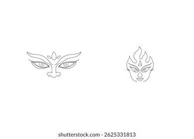 Durga Maa Face Outline Art Diosa india Diseño de elementos gráficos