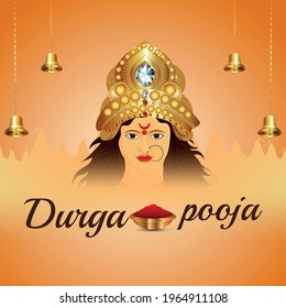 Durga pooja celebration with creative illustration Durga maa and background