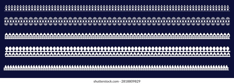 Durga Puja Border Decorations Vector Set – Traditional Bengali Festival Frame, Floral Ornament, Hindu Religious Decorative Border Icons
