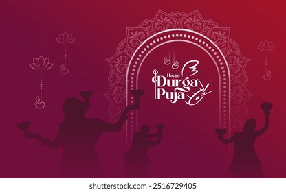 Durga Puja Decorative Frame Background Template, Happy Durga Puja Background Illustration