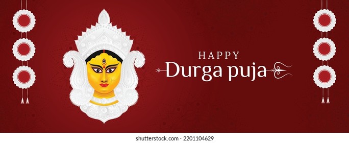 Durga Puja Dussehra Navaratri, publicación en medios sociales. Ilustración de Ma Durga Face