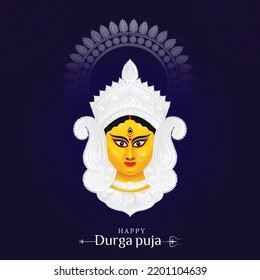 Durga Puja Dussehra Navaratri, publicación en medios sociales. Ilustración de Ma Durga Face