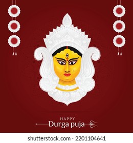 Durga Puja Dussehra Navaratri, publicación en medios sociales. Ilustración de Ma Durga Face