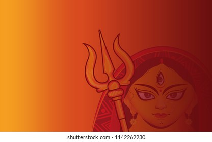Durga Puja Festival Background Template Design with Creative Goddess Durga Illustration