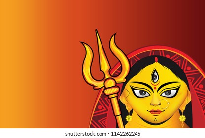 Durga Puja Festival Background Template Design with Creative Goddess Durga Illustration